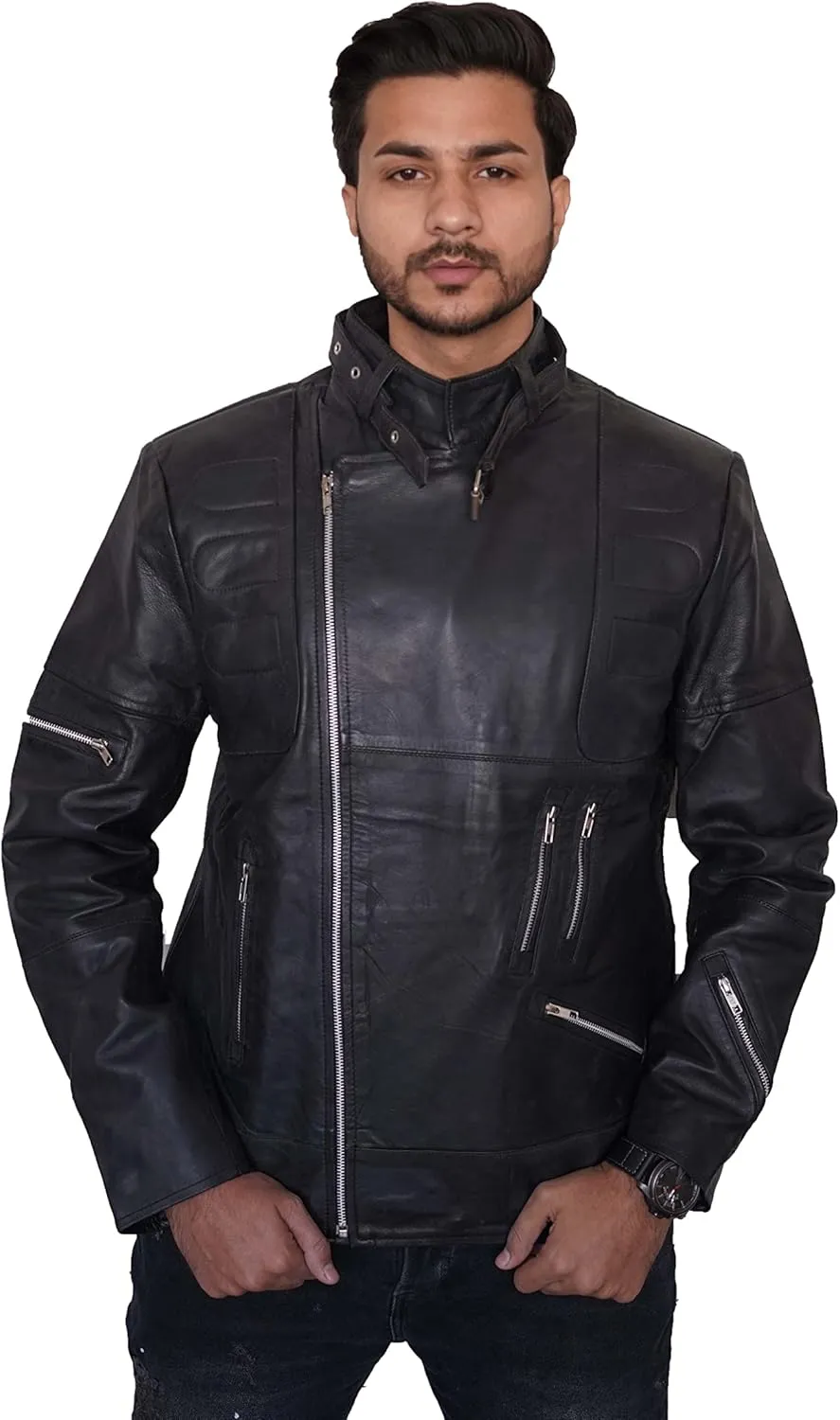Genuine Leather Men,s Motorcycle Jacket-Black Aviator Leather Jacket-bomber leather jacket