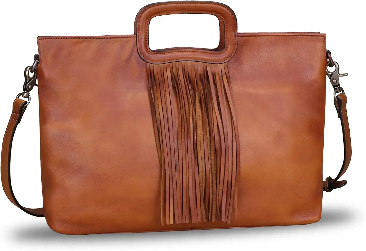 Genuine Leather Purses and Handbags for Women Handmade Tassel Bag Top Handle Vintage Leather Shoulder Bag Satchel Purse