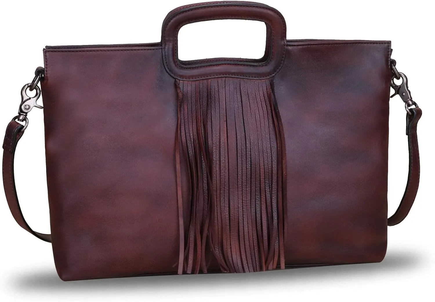 Genuine Leather Purses and Handbags for Women Handmade Tassel Bag Top Handle Vintage Leather Shoulder Bag Satchel Purse