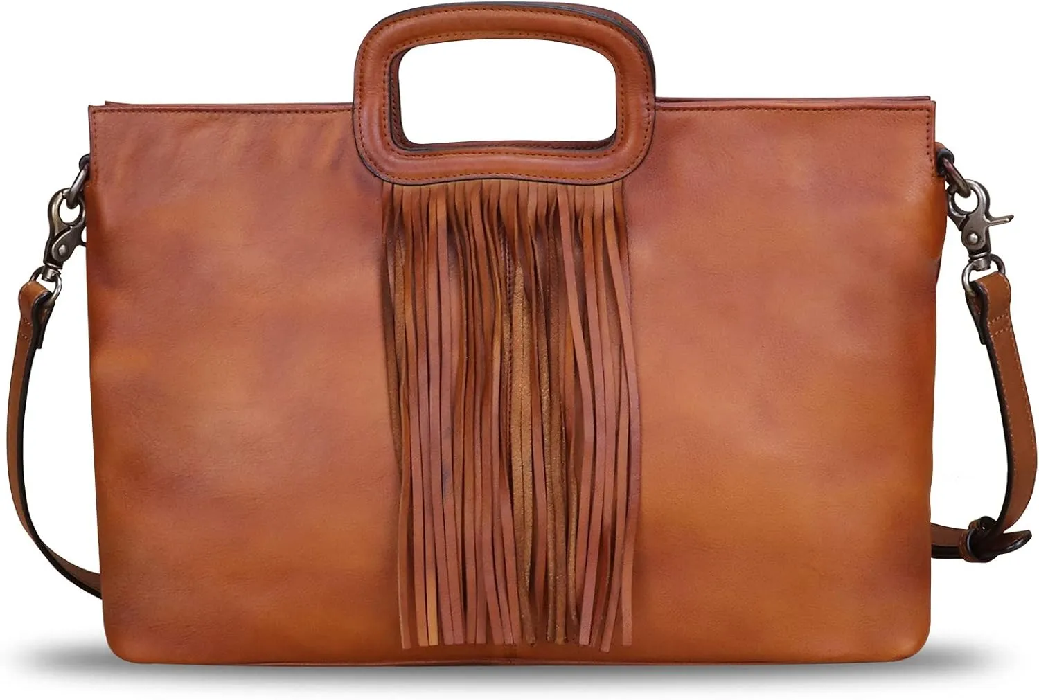 Genuine Leather Purses and Handbags for Women Handmade Tassel Bag Top Handle Vintage Leather Shoulder Bag Satchel Purse