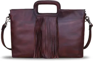 Genuine Leather Purses and Handbags for Women Handmade Tassel Bag Top Handle Vintage Leather Shoulder Bag Satchel Purse