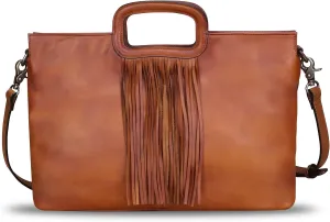 Genuine Leather Purses and Handbags for Women Handmade Tassel Bag Top Handle Vintage Leather Shoulder Bag Satchel Purse