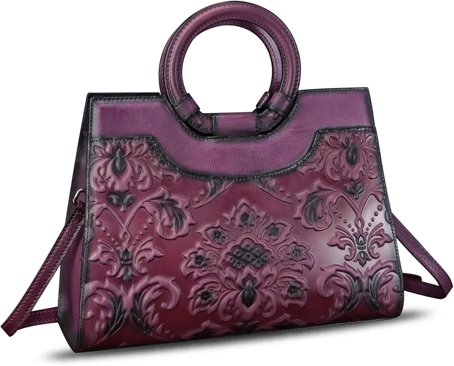 Genuine Leather Purses and Handbags for Women Vintage Embossed Leather Crossbody Shoulder Bag Satchel Top Handle Bag