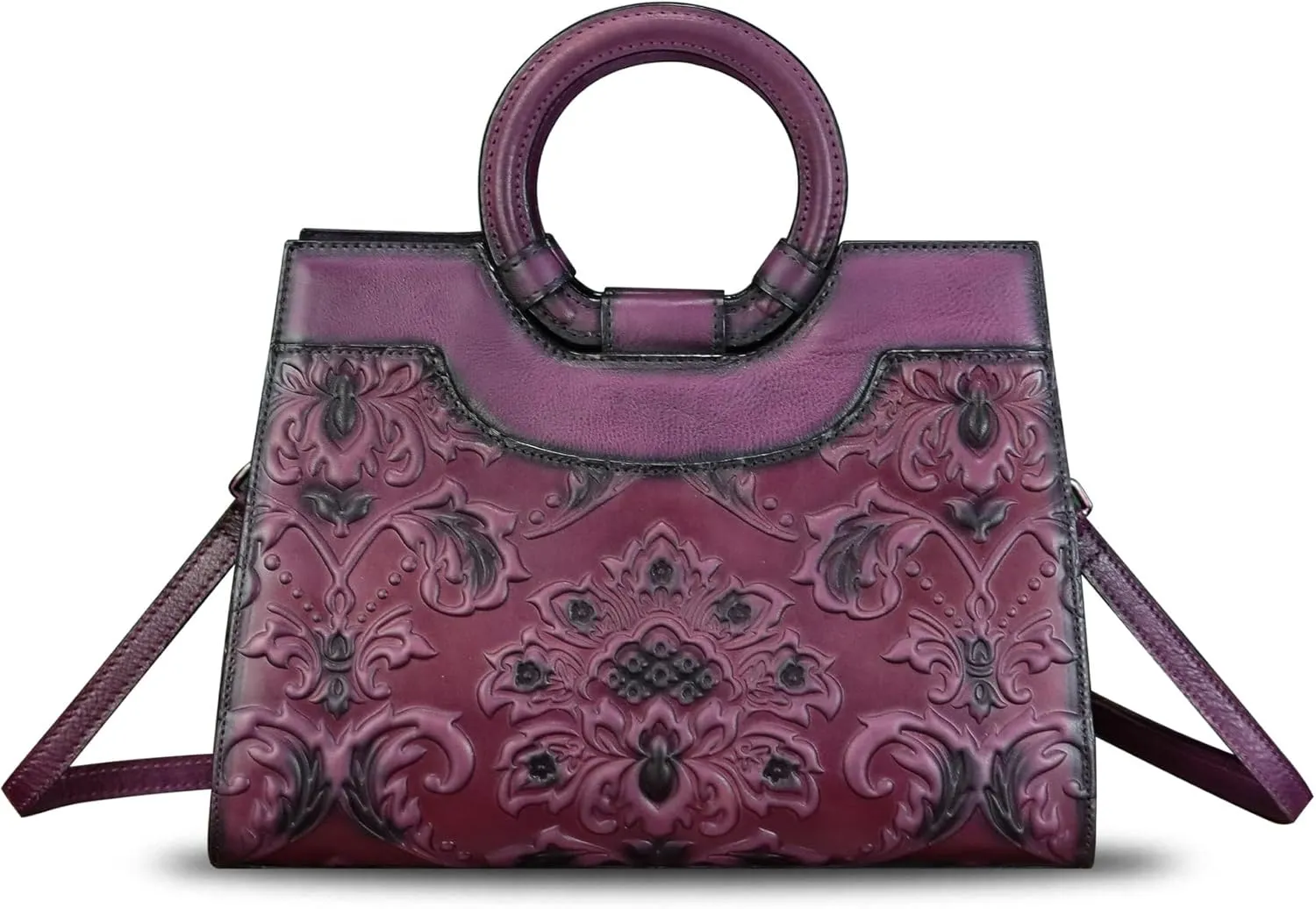 Genuine Leather Purses and Handbags for Women Vintage Embossed Leather Crossbody Shoulder Bag Satchel Top Handle Bag