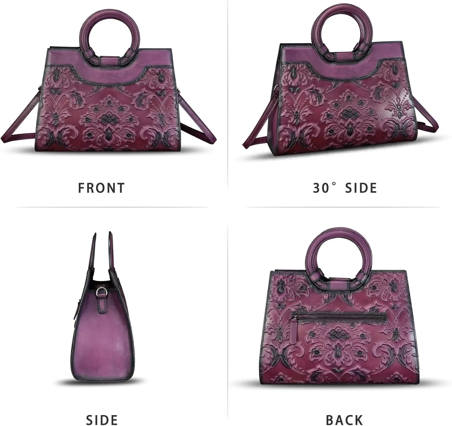 Genuine Leather Purses and Handbags for Women Vintage Embossed Leather Crossbody Shoulder Bag Satchel Top Handle Bag
