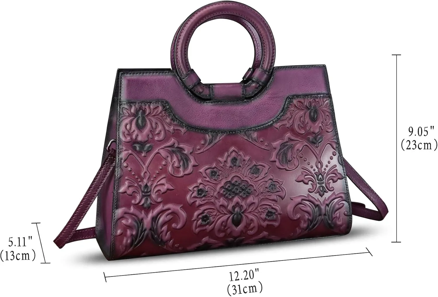 Genuine Leather Purses and Handbags for Women Vintage Embossed Leather Crossbody Shoulder Bag Satchel Top Handle Bag