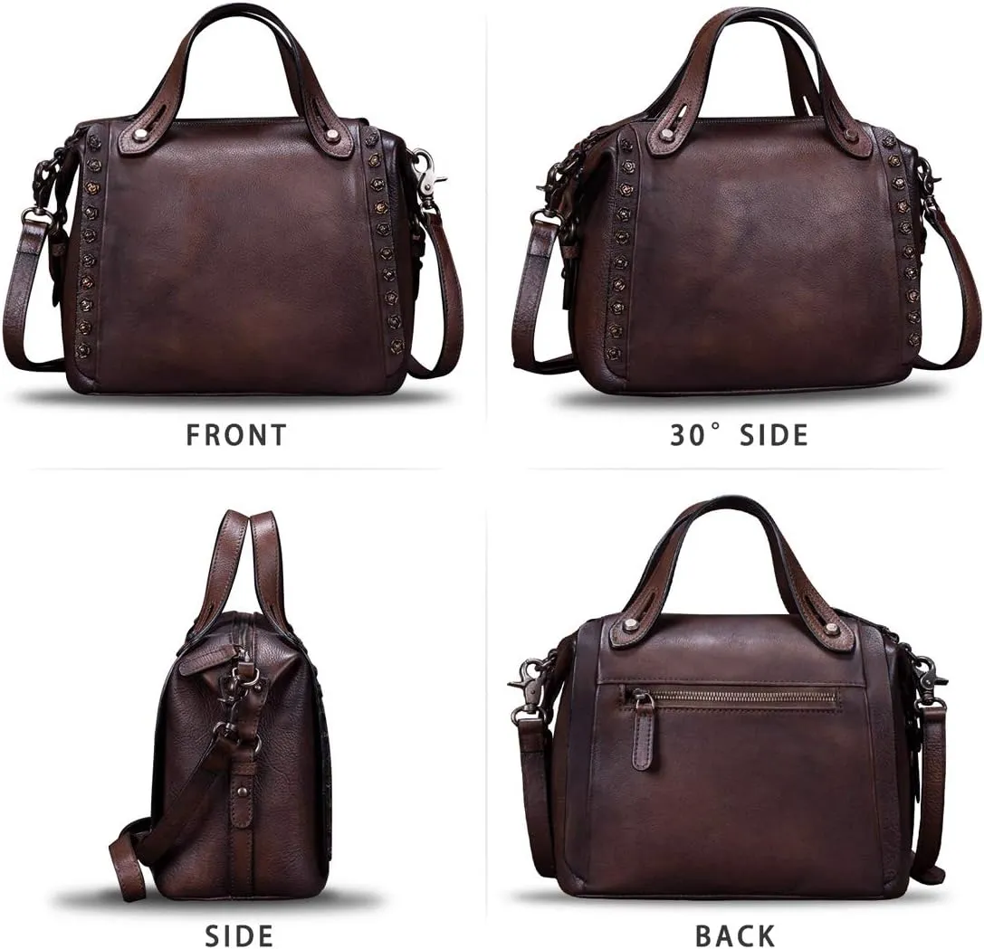 Genuine Leather Purses and Handbags for Women Vintage Handmade Fashion Leather Shoulder Bag Crossbody Satchel with Strap