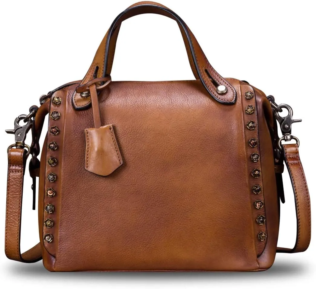 Genuine Leather Purses and Handbags for Women Vintage Handmade Fashion Leather Shoulder Bag Crossbody Satchel with Strap