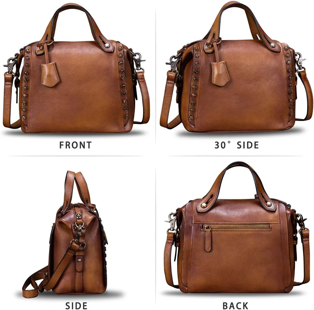 Genuine Leather Purses and Handbags for Women Vintage Handmade Fashion Leather Shoulder Bag Crossbody Satchel with Strap