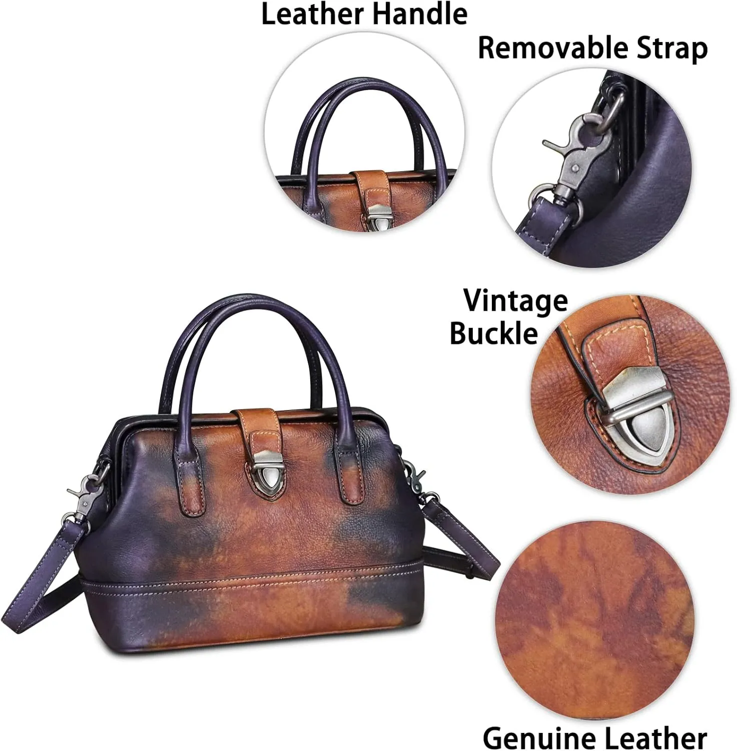 Genuine Leather Purses and Handbags for Women Vintage Handmade Real Leather Shoulder Bag Crossbody Satchel Purse with Strap