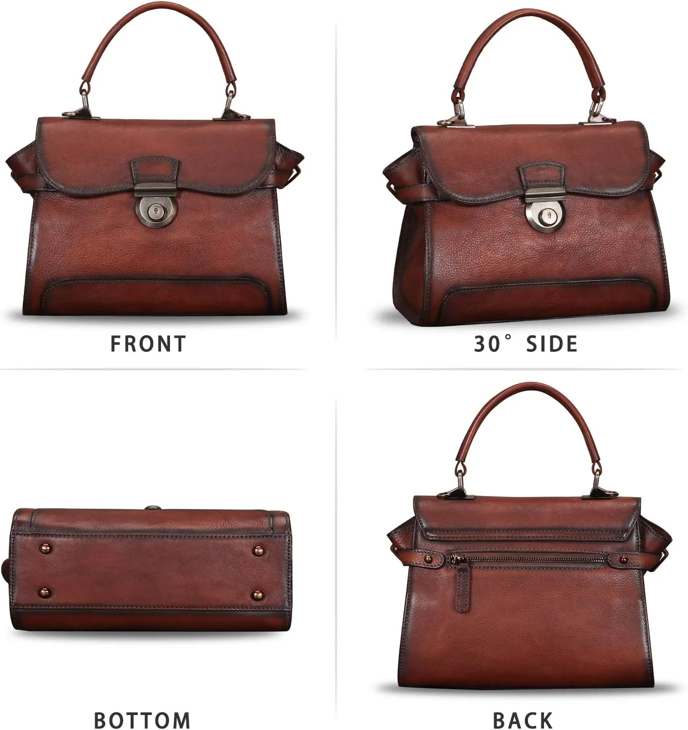Genuine Leather Purses and Handbags for Women Vintage Real Leather Shoulder Bag Crossbody Purses Satchel Bag with Strap