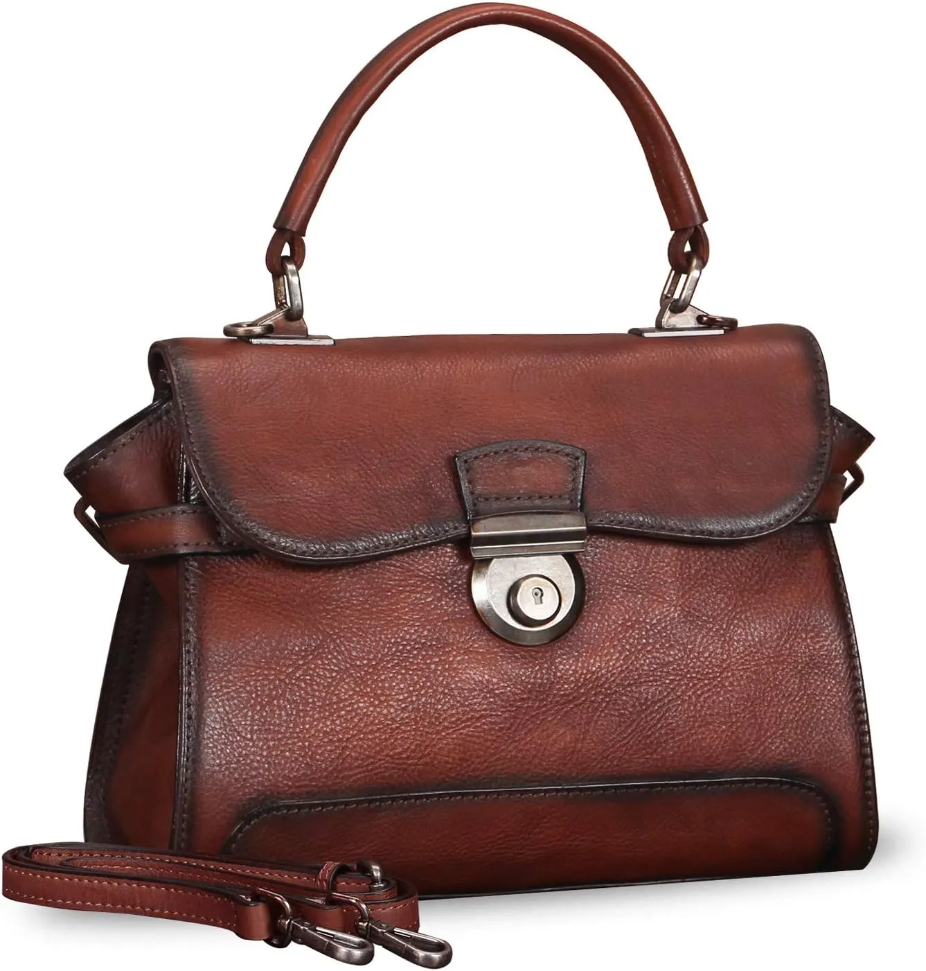 Genuine Leather Purses and Handbags for Women Vintage Real Leather Shoulder Bag Crossbody Purses Satchel Bag with Strap