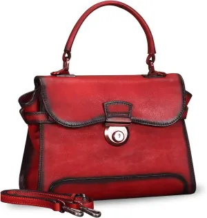 Genuine Leather Purses and Handbags for Women Vintage Real Leather Shoulder Bag Crossbody Purses Satchel Bag with Strap