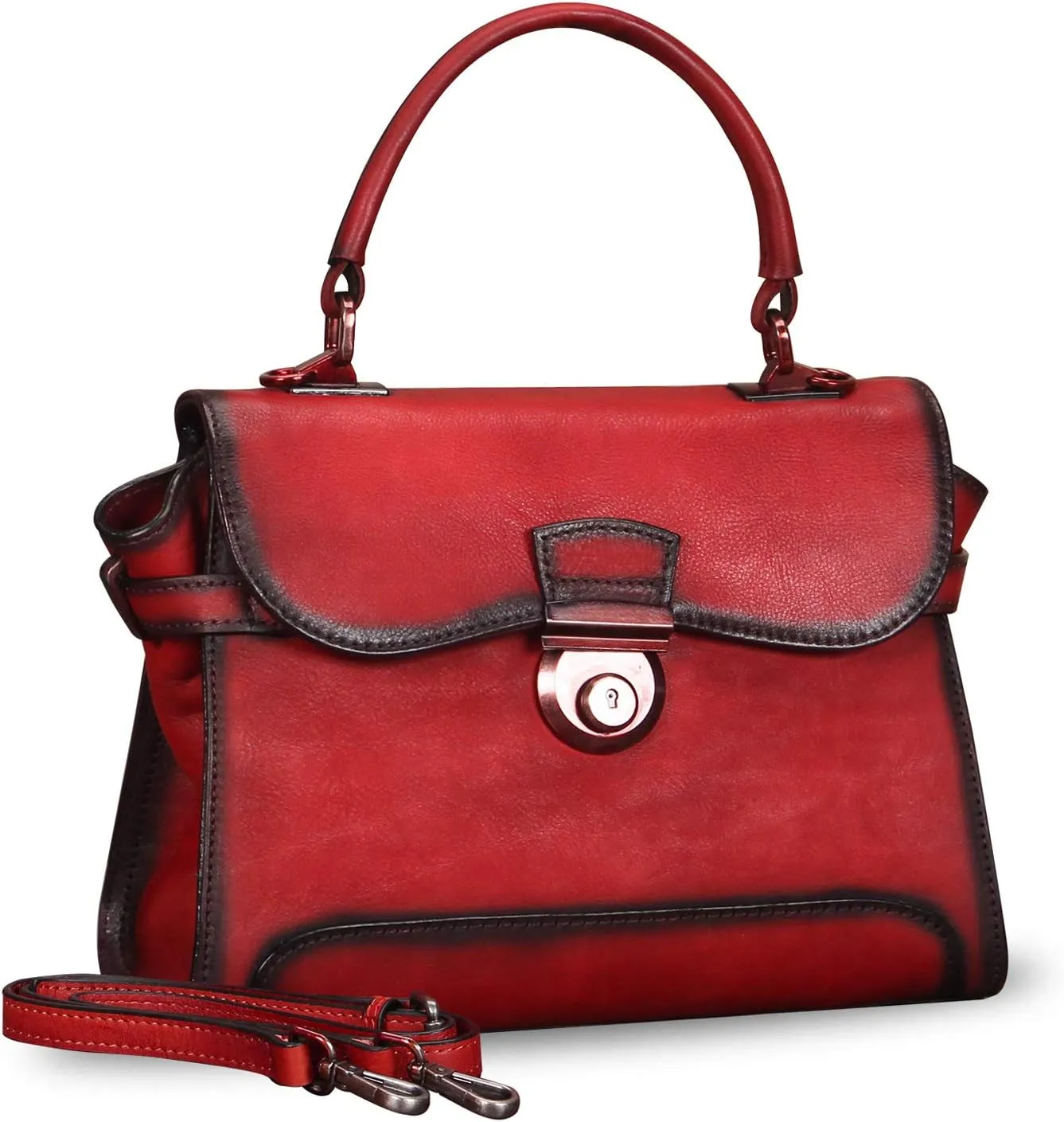 Genuine Leather Purses and Handbags for Women Vintage Real Leather Shoulder Bag Crossbody Purses Satchel Bag with Strap