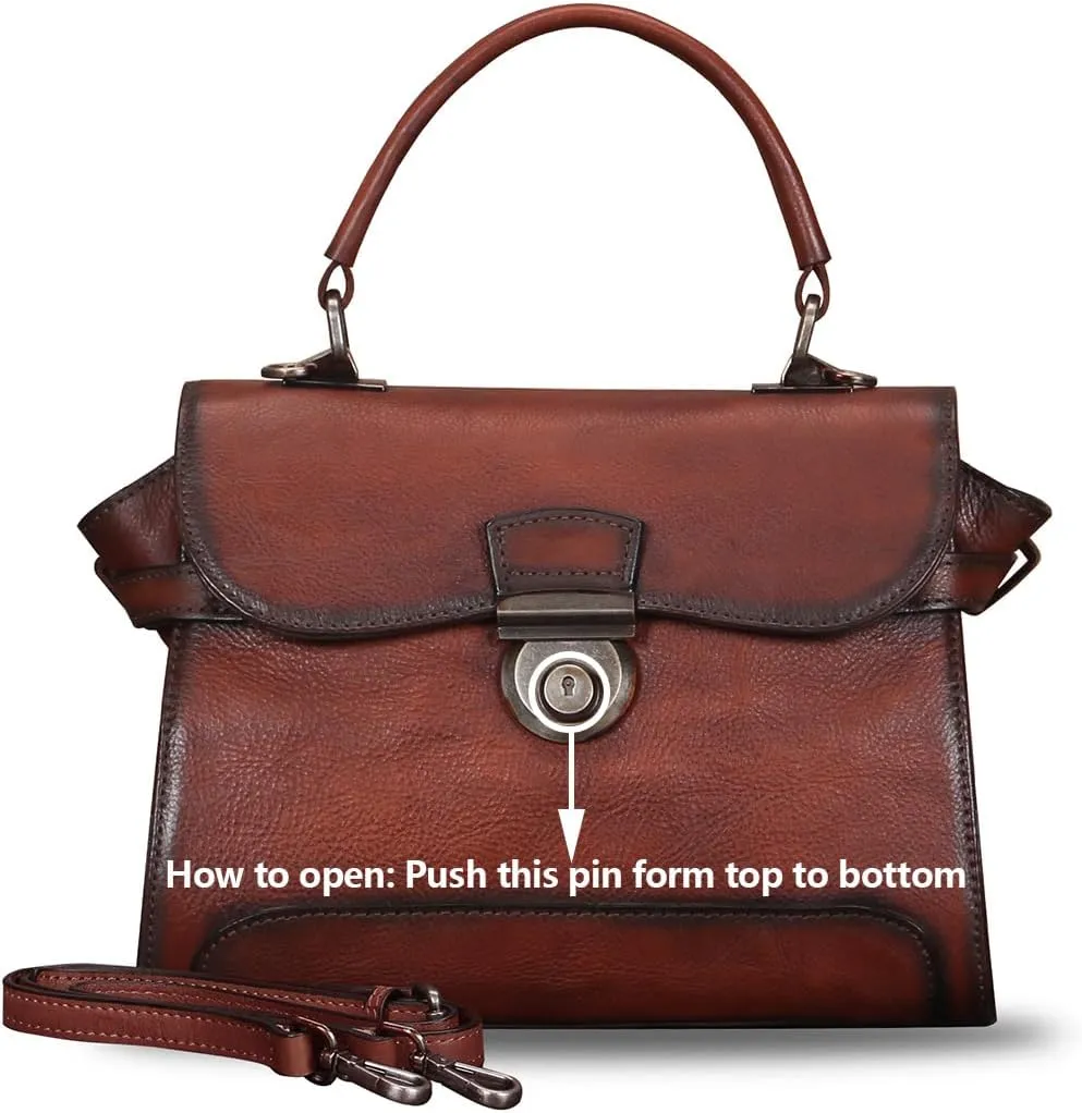 Genuine Leather Purses and Handbags for Women Vintage Real Leather Shoulder Bag Crossbody Purses Satchel Bag with Strap