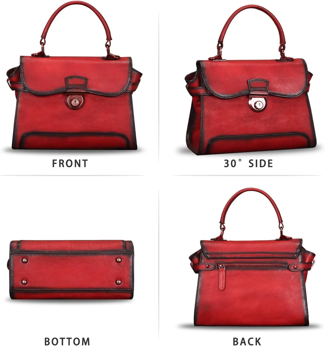 Genuine Leather Purses and Handbags for Women Vintage Real Leather Shoulder Bag Crossbody Purses Satchel Bag with Strap