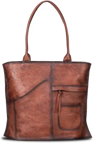 Genuine Leather Shoulder Bag Tote Bag for Women Vintage Real Leather Purses and Handbags Top Handle Satchel Bag