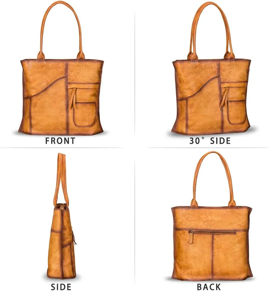 Genuine Leather Shoulder Bag Tote Bag for Women Vintage Real Leather Purses and Handbags Top Handle Satchel Bag
