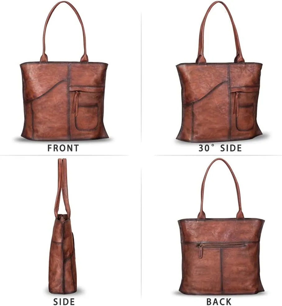 Genuine Leather Shoulder Bag Tote Bag for Women Vintage Real Leather Purses and Handbags Top Handle Satchel Bag