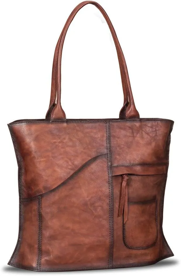 Genuine Leather Shoulder Bag Tote Bag for Women Vintage Real Leather Purses and Handbags Top Handle Satchel Bag