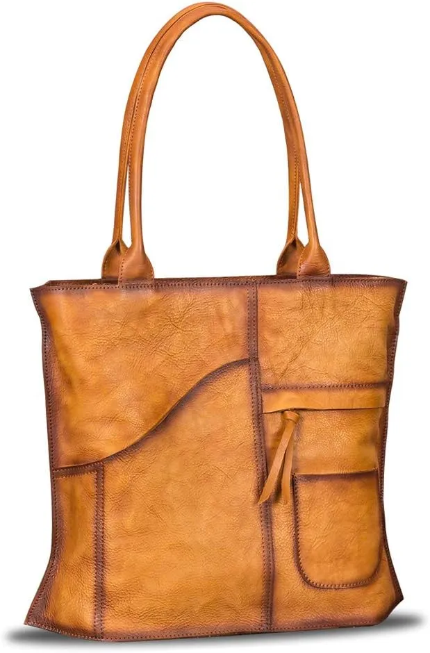 Genuine Leather Shoulder Bag Tote Bag for Women Vintage Real Leather Purses and Handbags Top Handle Satchel Bag