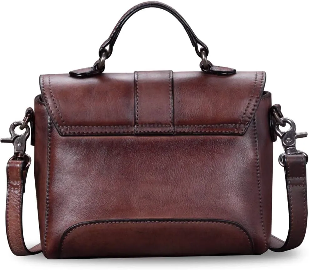 Genuine Leather Small Purses and Handbags for Women Vintage Real Leather Shoulder Bag Crossbody Purse Satchel Bags with Strap