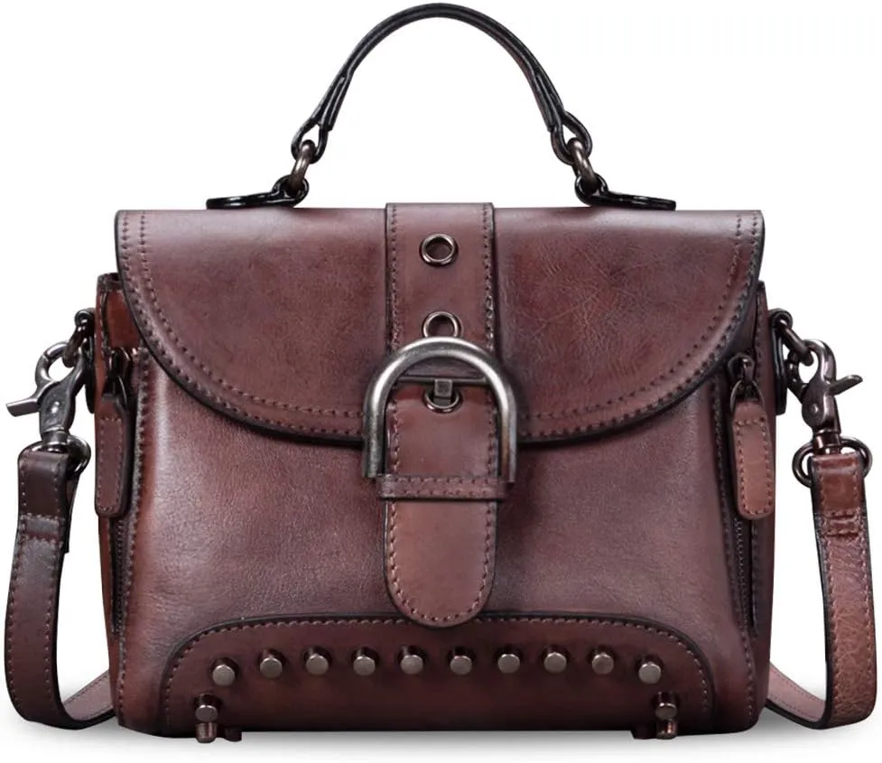 Genuine Leather Small Purses and Handbags for Women Vintage Real Leather Shoulder Bag Crossbody Purse Satchel Bags with Strap