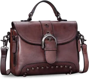 Genuine Leather Small Purses and Handbags for Women Vintage Real Leather Shoulder Bag Crossbody Purse Satchel Bags with Strap