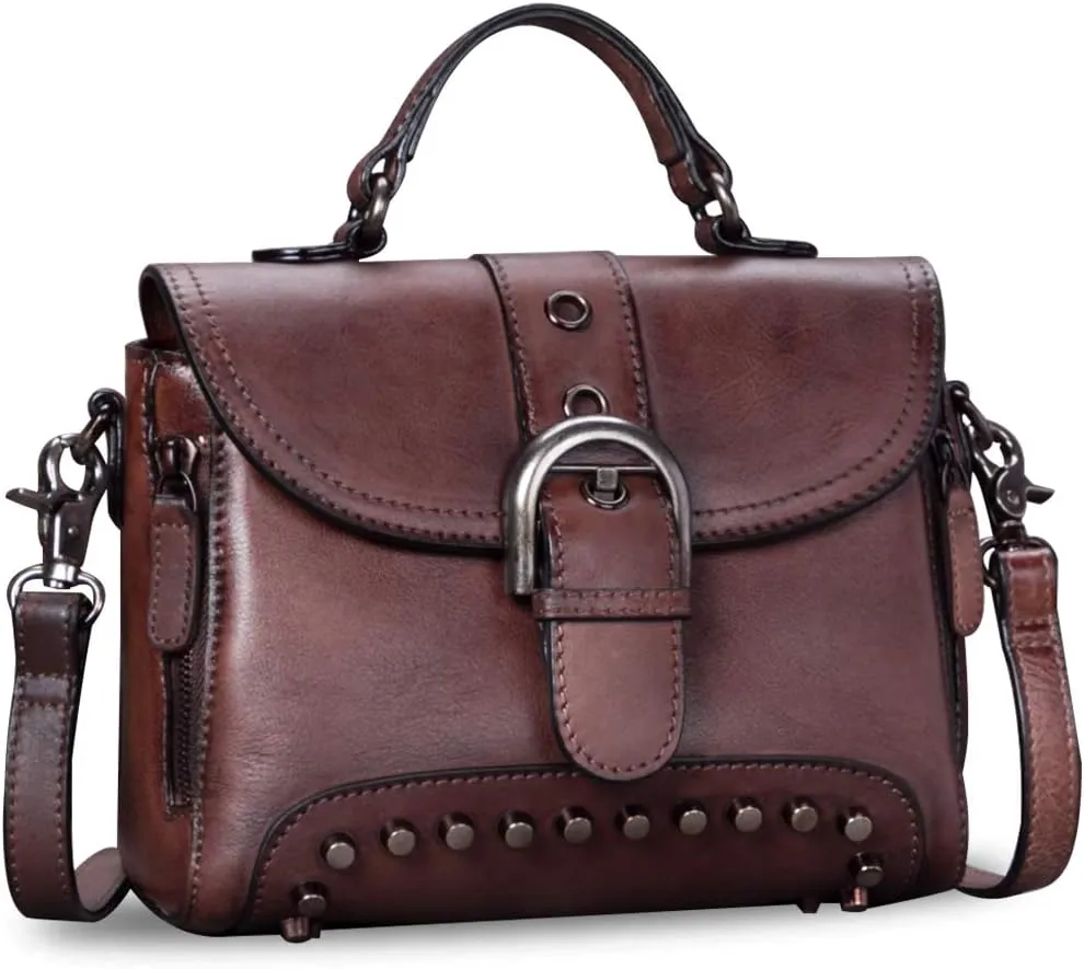 Genuine Leather Small Purses and Handbags for Women Vintage Real Leather Shoulder Bag Crossbody Purse Satchel Bags with Strap