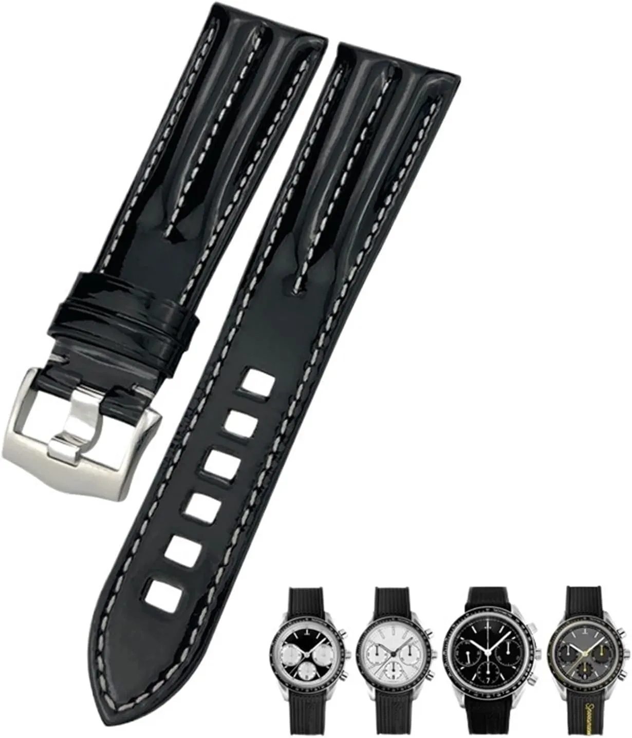 Genuine Leather Watch Band 20mm 21mm For Omega Seamaster 300 AQUA TERRA Speedmaster Pin Clasp Black Strap
