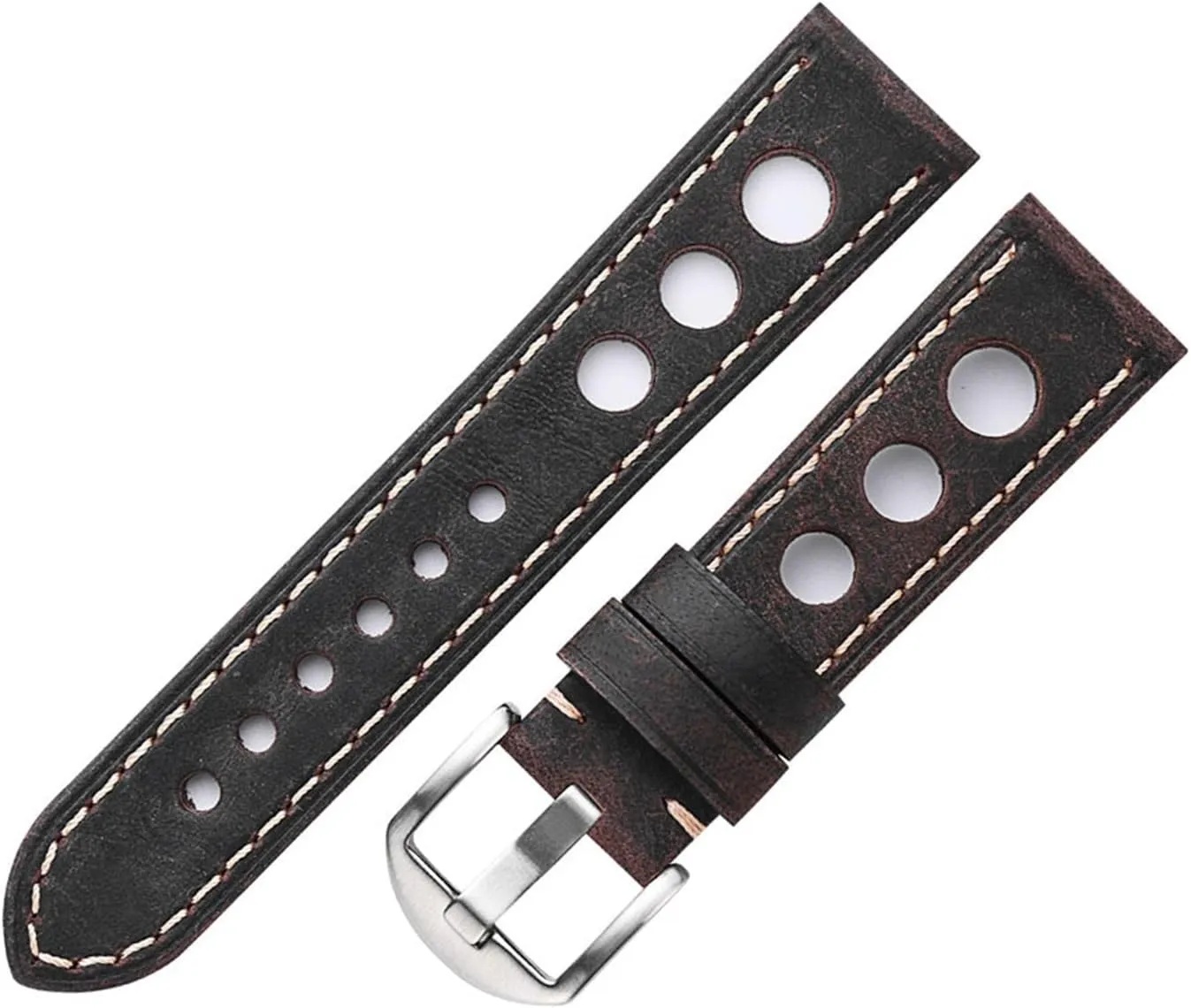 Genuine Leather Watch Strap Three Holes Breathable Soft Watch Band Strap with Buckle Cowhide Watch Belt Vintage Brown