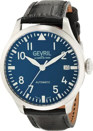 Gevril 43501-05 Men's Vaughan Swiss Automatic Watch, Genuine Italian Black Leather Strap
