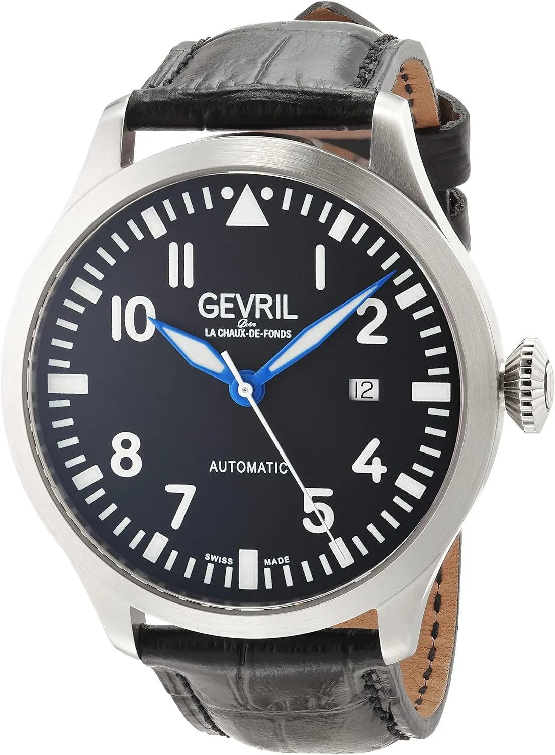 Gevril 43504-05 Men's Vaughan Swiss Automatic Watch, Genuine Italian Black Leather Strap