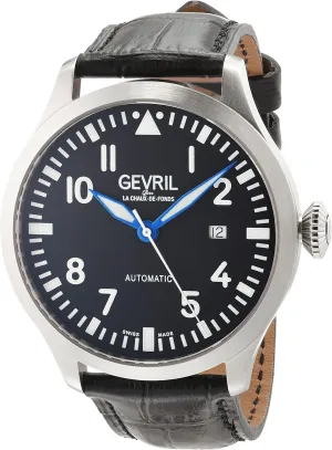Gevril 43504-05 Men's Vaughan Swiss Automatic Watch, Genuine Italian Black Leather Strap