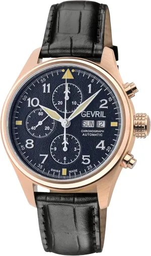 Gevril 47002-05 Men's Vaughn Chronograph Watch, Genuine Italian Black Leather Strap
