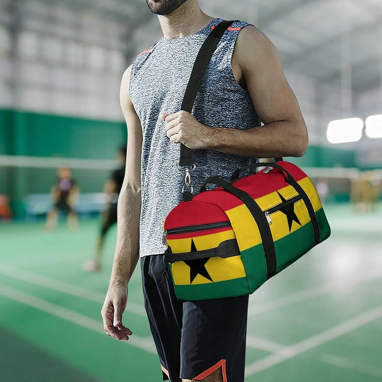 Ghana Flag Duffel Bag for Men Women with Wet Pocket Shoe Compartment