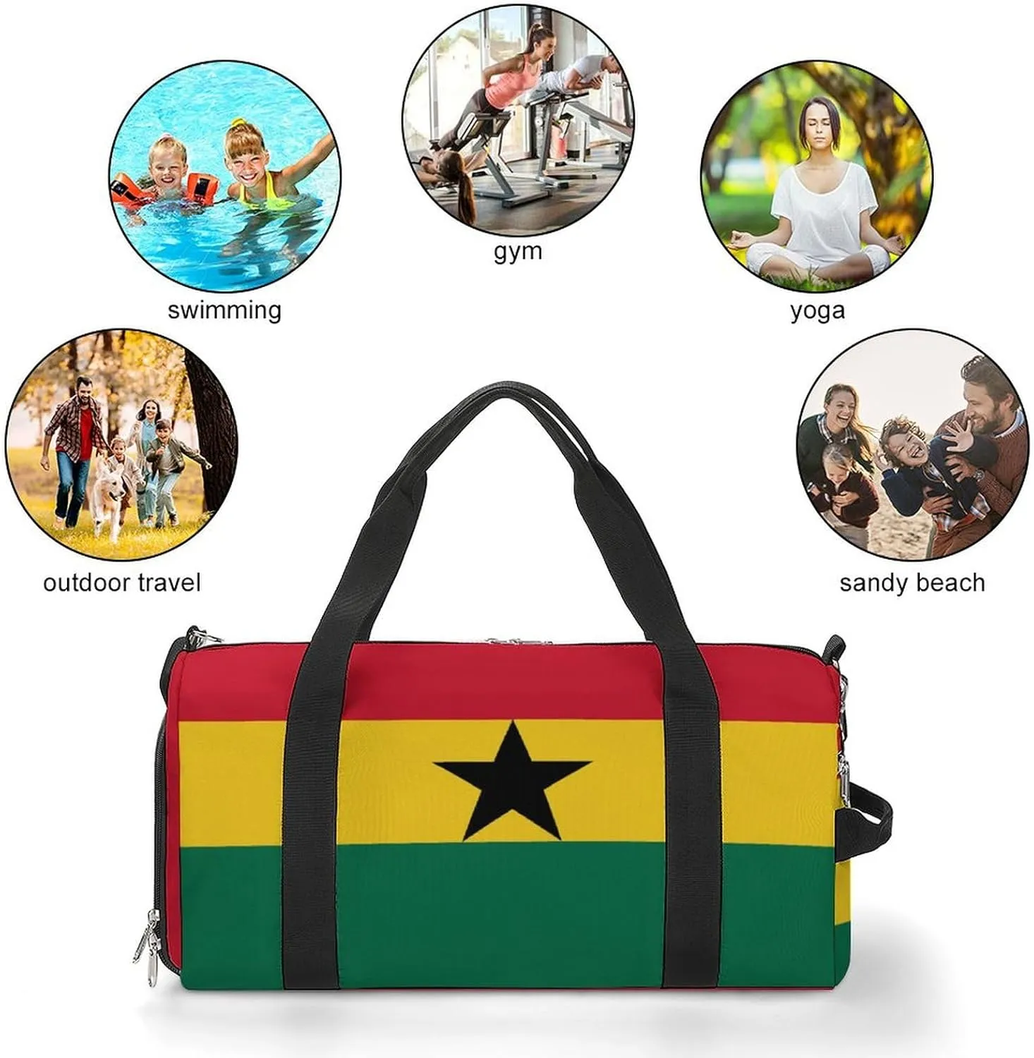 Ghana Flag Duffel Bag for Men Women with Wet Pocket Shoe Compartment