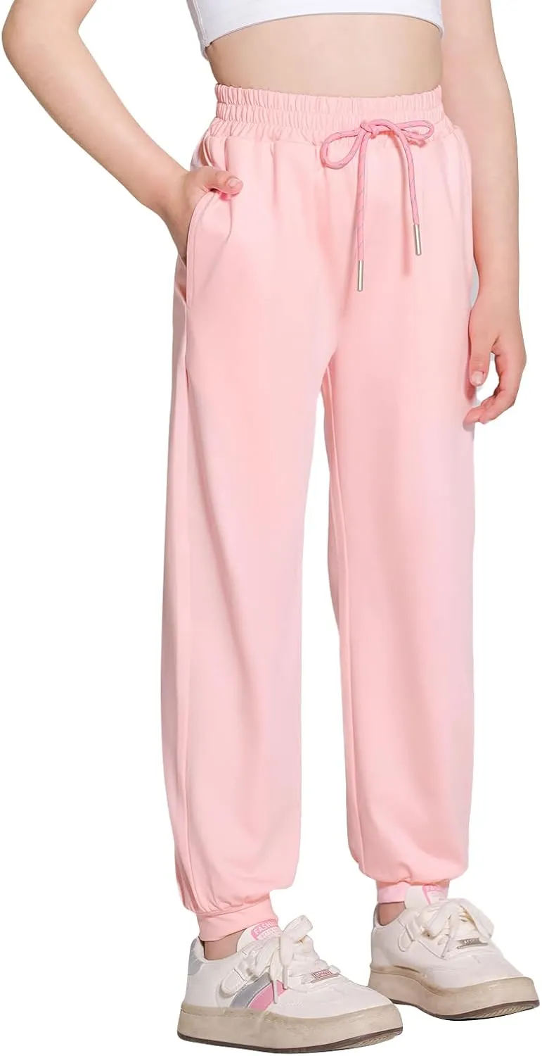 Girls Sweatpants Cooling Baggy Pants Lightweight Quick Dry Athletic Joggers with Pockets Lounge Jogging Pants 5-14Y