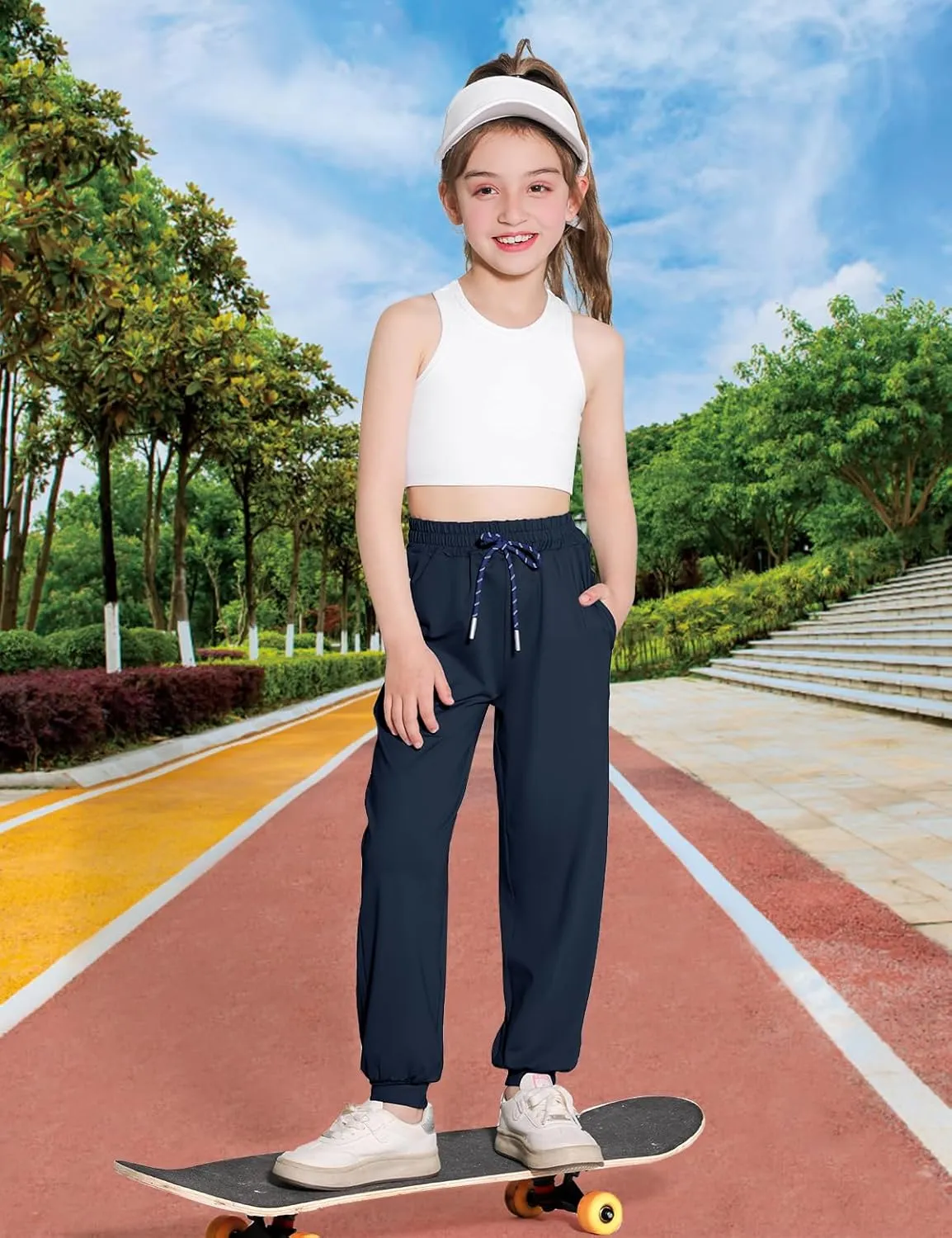 Girls Sweatpants Cooling Baggy Pants Lightweight Quick Dry Athletic Joggers with Pockets Lounge Jogging Pants 5-14Y