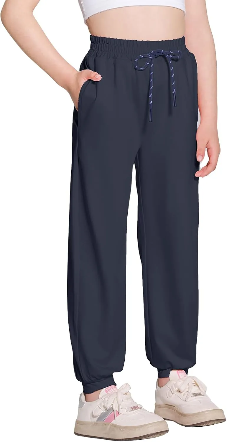 Girls Sweatpants Cooling Baggy Pants Lightweight Quick Dry Athletic Joggers with Pockets Lounge Jogging Pants 5-14Y