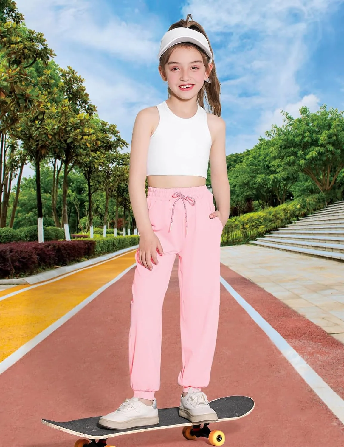 Girls Sweatpants Cooling Baggy Pants Lightweight Quick Dry Athletic Joggers with Pockets Lounge Jogging Pants 5-14Y