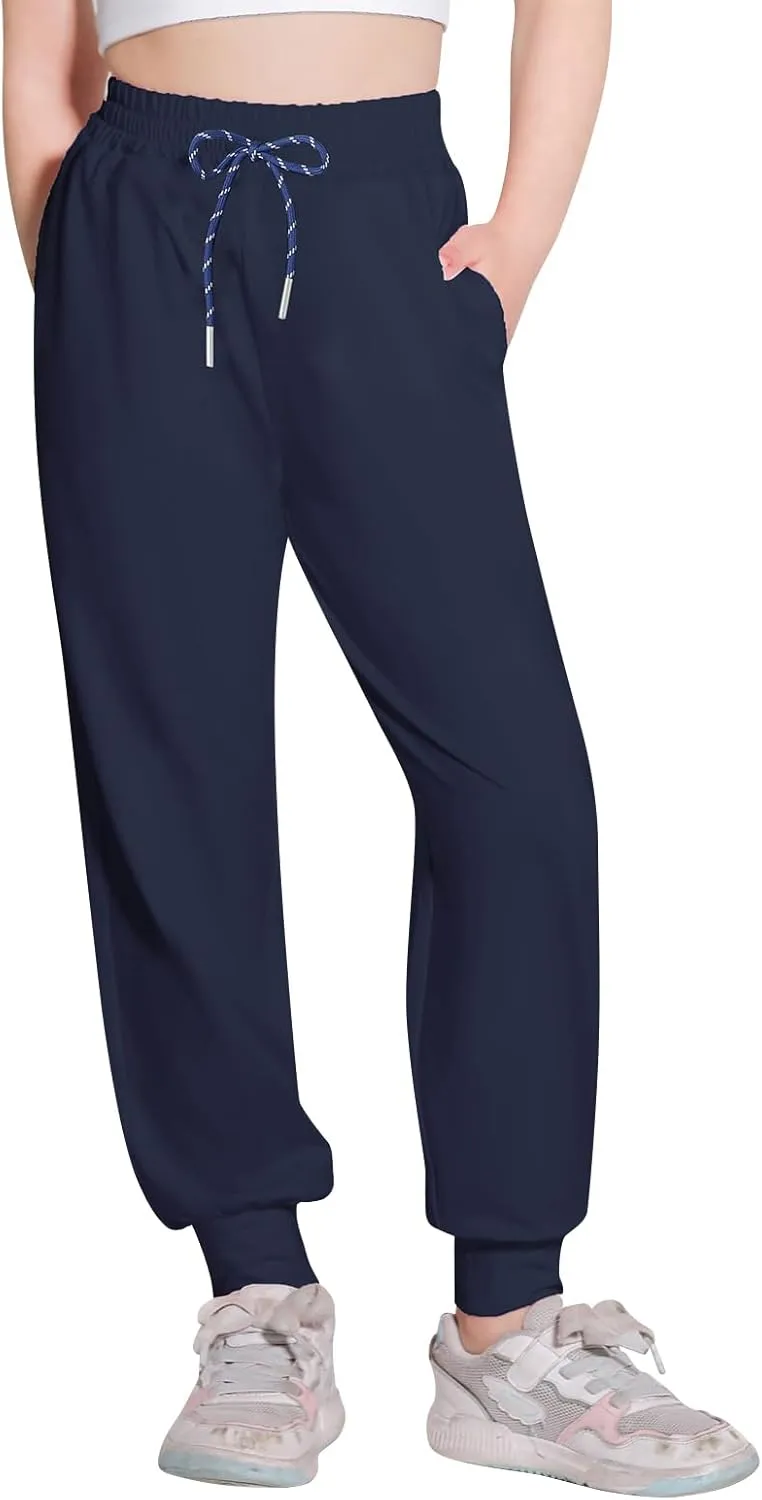 Girls Sweatpants Cooling Baggy Pants Lightweight Quick Dry Athletic Joggers with Pockets Lounge Jogging Pants 5-14Y