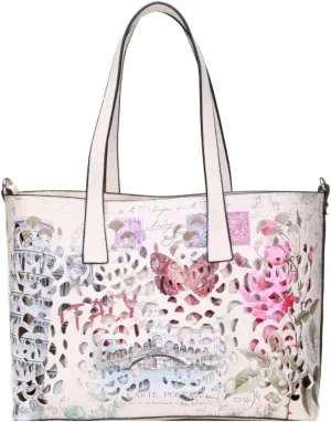 Girly Handbags Womens Faux Leather Top Handle Bag Laser Cut Paris London Rome Vintage Handbag