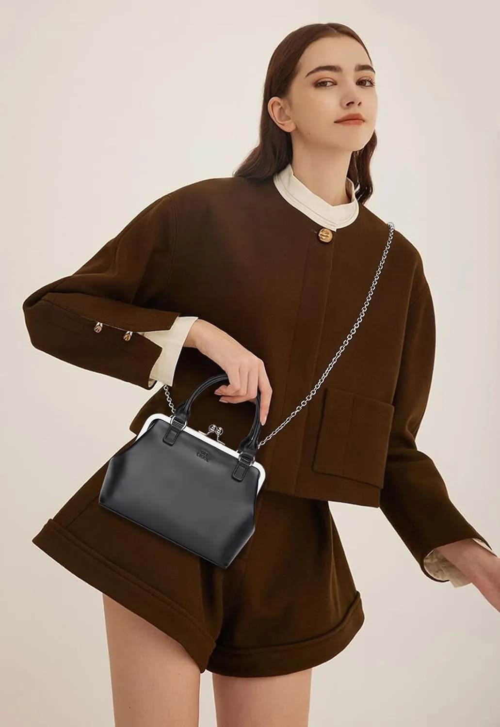GM LIKKIE Kiss Lock Purses and Handbags, Vintage PU Leather Clutch Purses for Women, Top Handle Evening Handbag