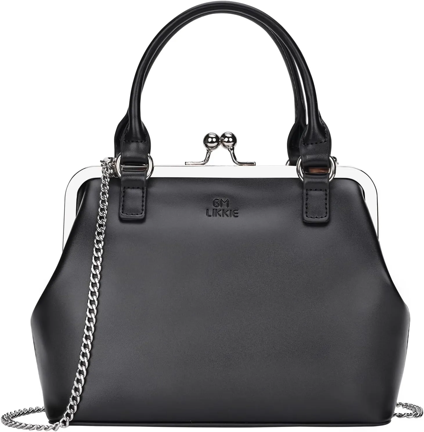 GM LIKKIE Kiss Lock Purses and Handbags, Vintage PU Leather Clutch Purses for Women, Top Handle Evening Handbag