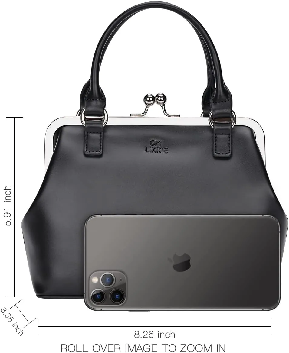 GM LIKKIE Kiss Lock Purses and Handbags, Vintage PU Leather Clutch Purses for Women, Top Handle Evening Handbag