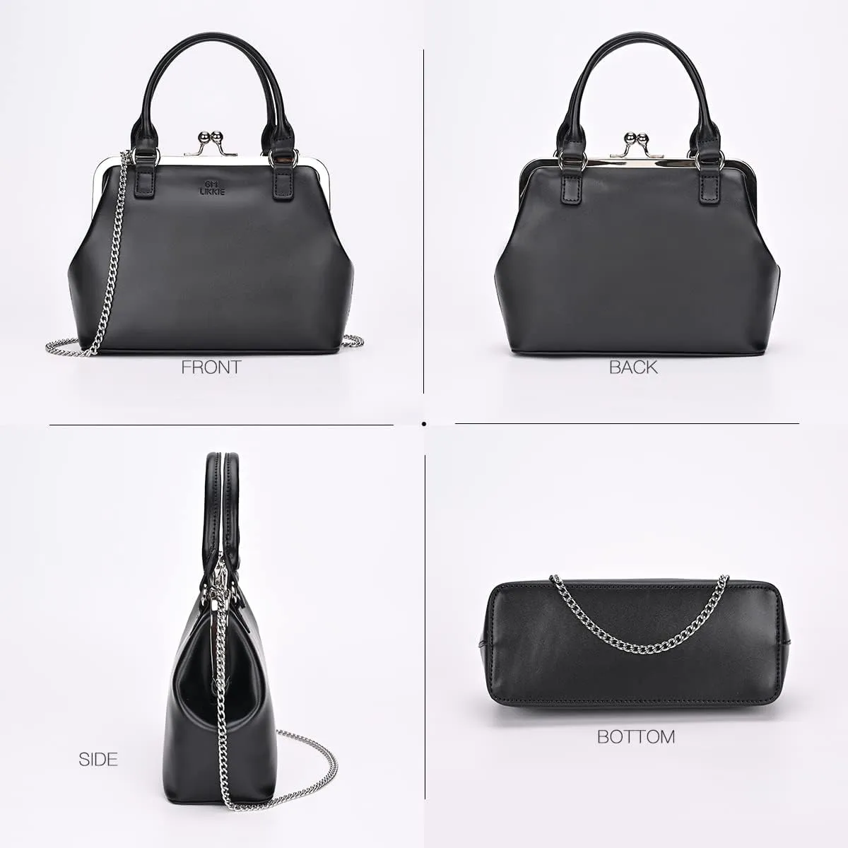 GM LIKKIE Kiss Lock Purses and Handbags, Vintage PU Leather Clutch Purses for Women, Top Handle Evening Handbag