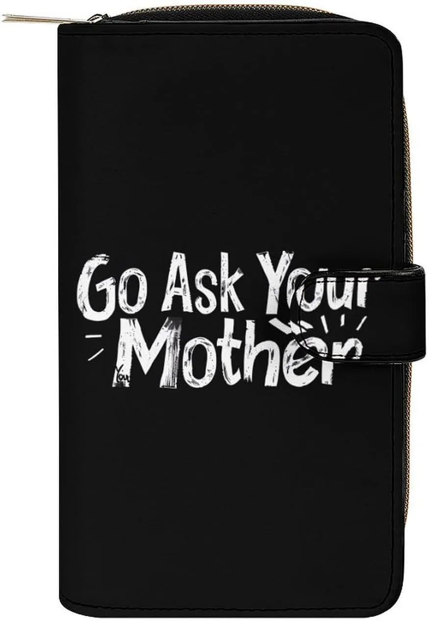Go Ask Your Mother Leather Wallets for Men Women Zipped Clutch Purse Travel Handbag Card Case Wallet