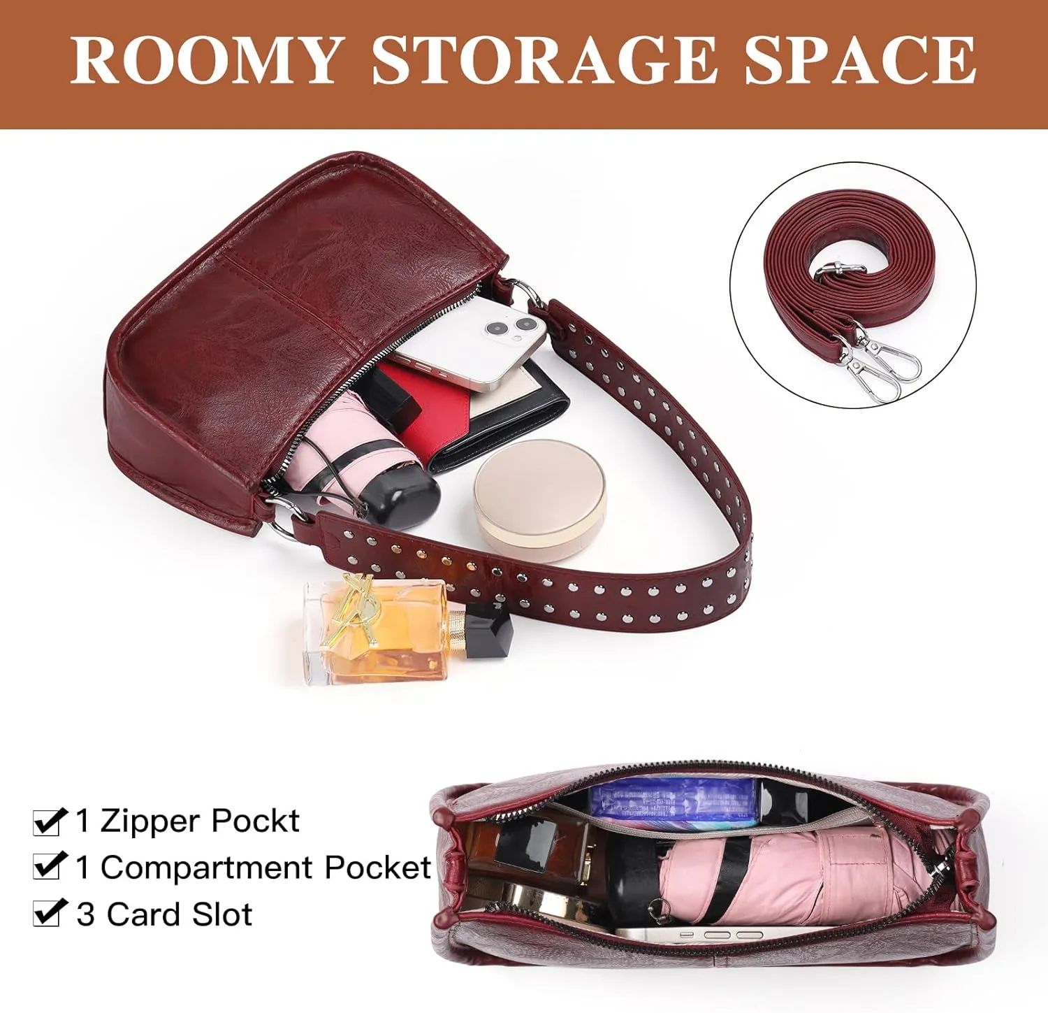 GOIACII Shoulder Bag for Women Small Handbags with 2 Removable Strap Crossbody Bag Purses