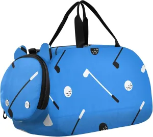 Golf Club and Golf Ball Blue Sports Duffle Bag for Girls Boys, Gym Bag with Shoe Compartment, Kids Travel Overnight Weekender Shoulder Bag